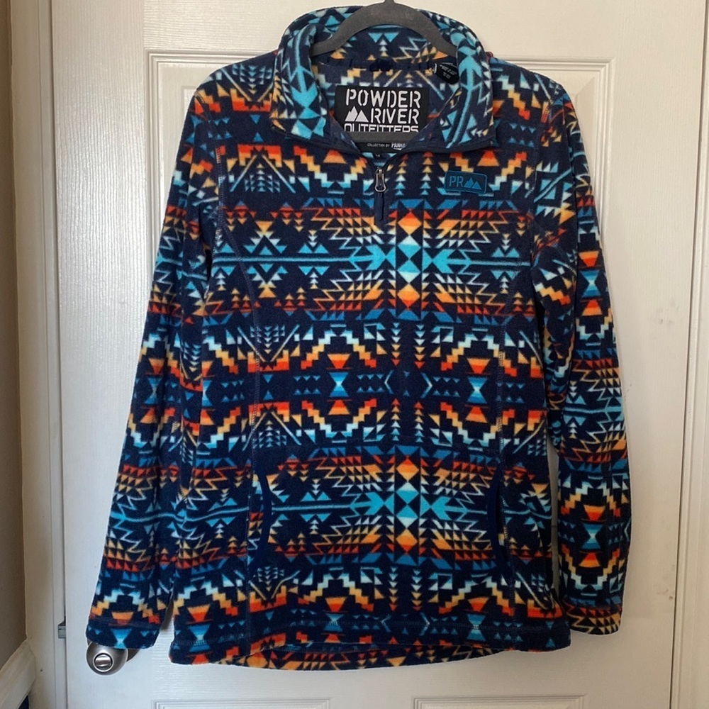 𝅺POWER River Tribal Boho Print Fleece Pullover Sweater Medium